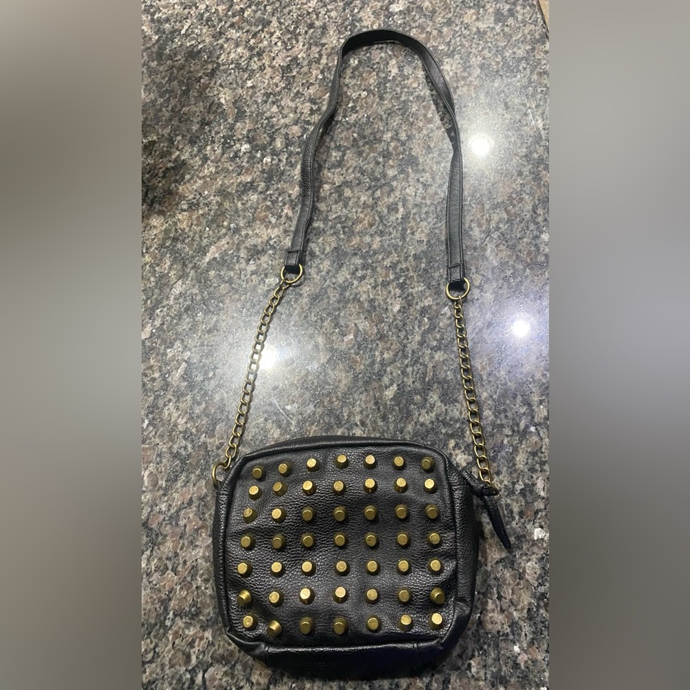 Forever 21 black studded shoulder purse.